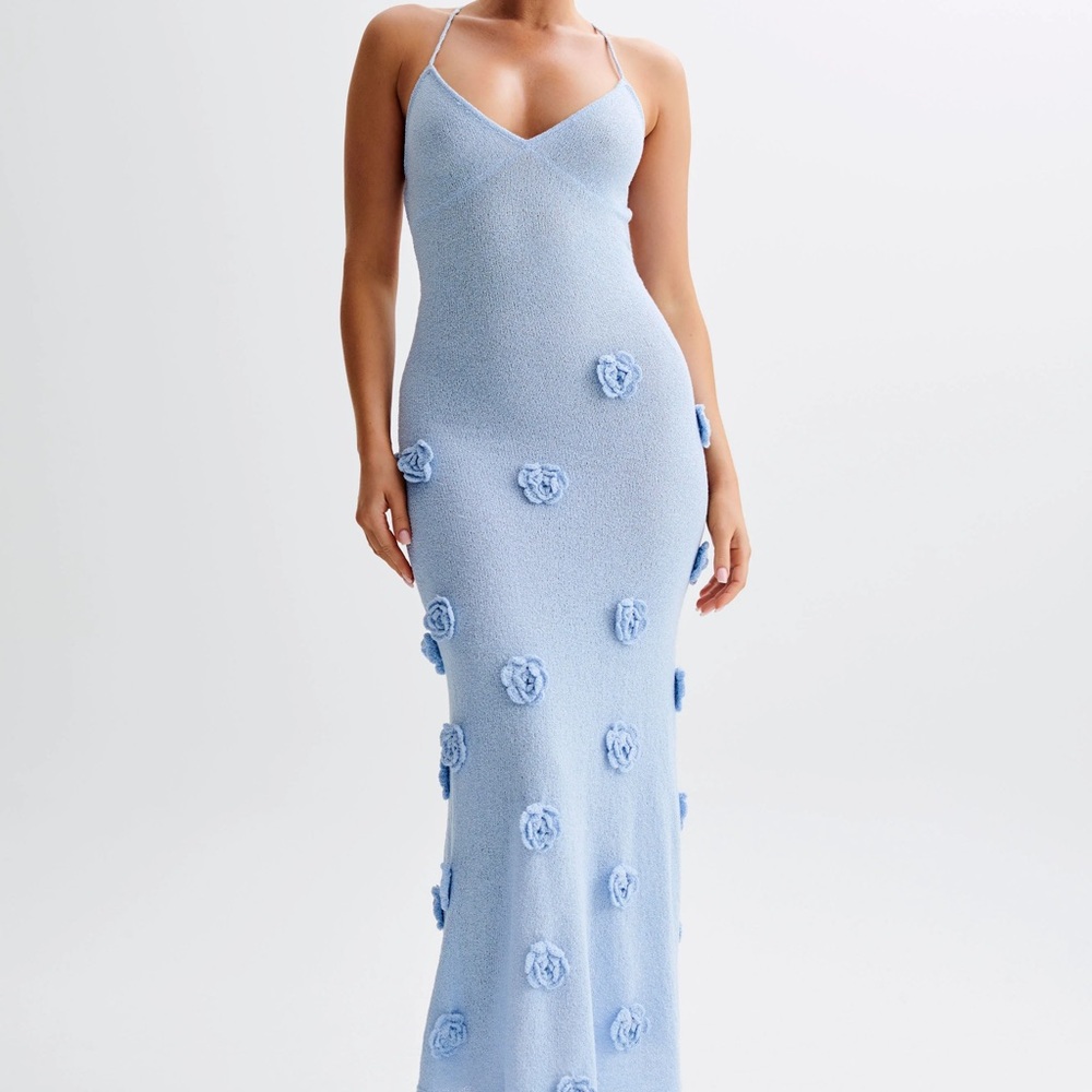 Meshki Suki knit maxi dress with flowers - light blue